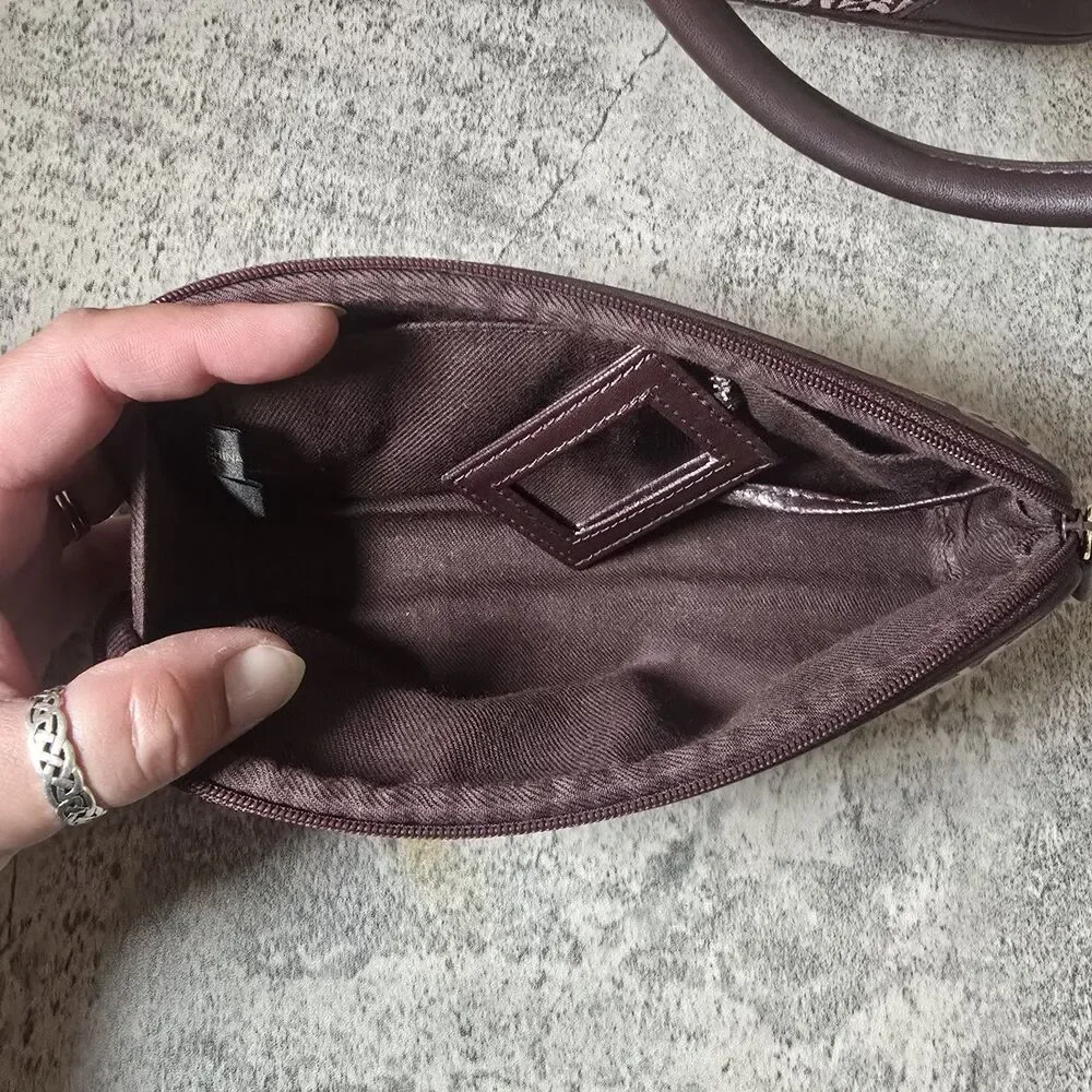 Etienne Aigner Burgundy Brown Logo Fabric Leather Handbag Purse W Wallet Makeup